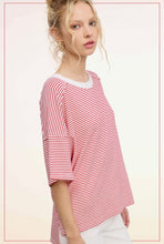 Load image into Gallery viewer, Women's Short Sleeve oversized Tee - Red & White w/ “day school mom” monogram